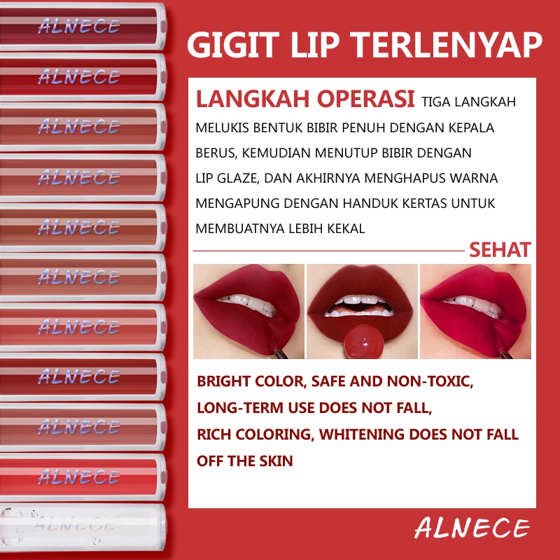 ALNEC EMatte Lipstik Lembut Tahan Lama Pelembab Pigmentasi Tinggi 11 Colors liptint