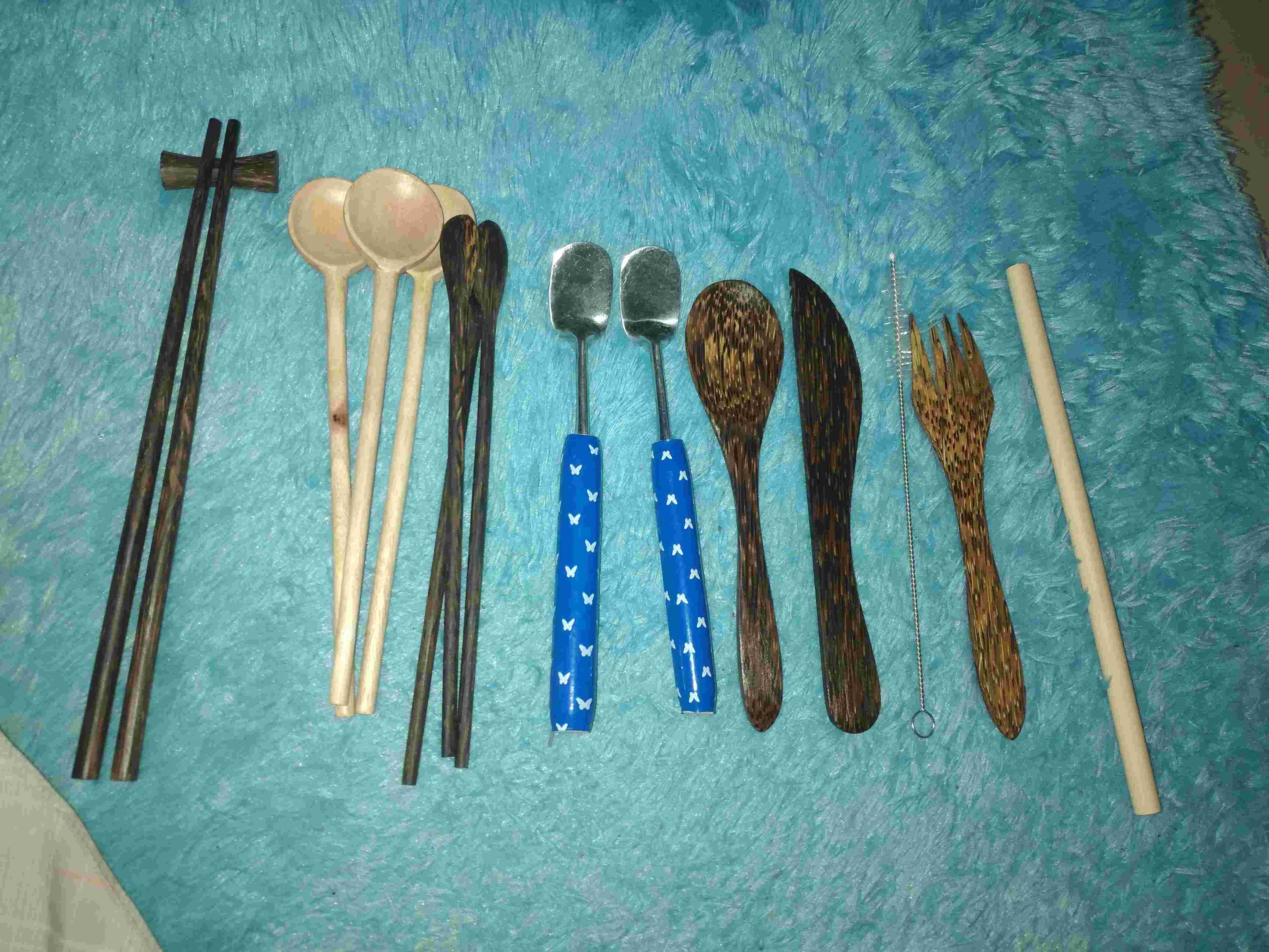 Sendok, Garpu, Pisau, Sumpit, Sedotan Set Kayu Aren