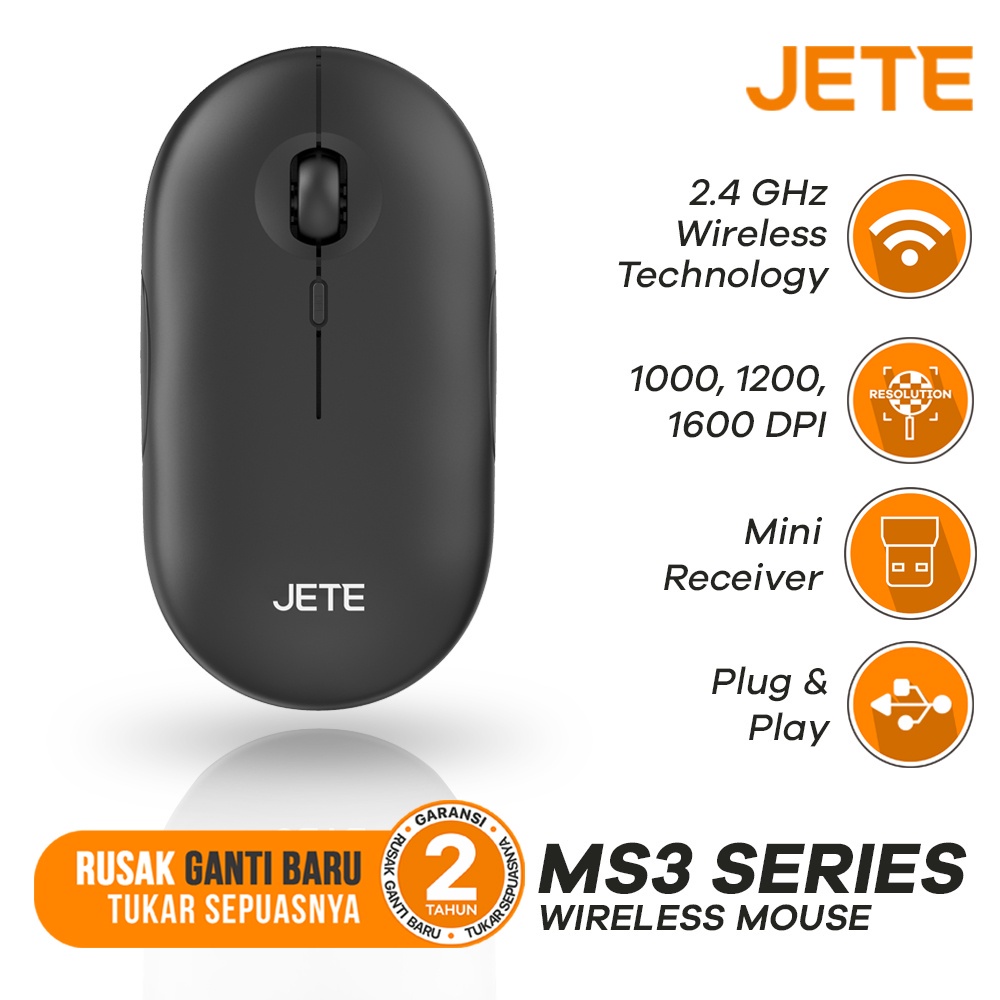 Wireless Silent Mouse with USB Receiver JETE MS3 | Silent Mouse - Garansi 2 Tahun