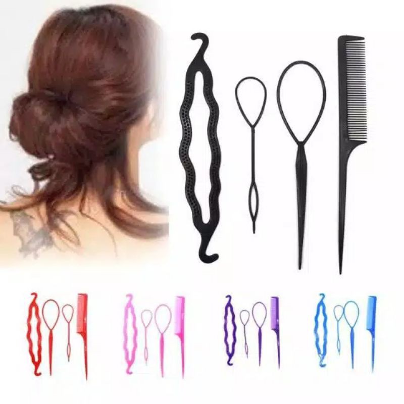 ALAT STYLING SANGGUL RAMBUT 4IN1 SET SISIR PENJEPIT SANGGUL