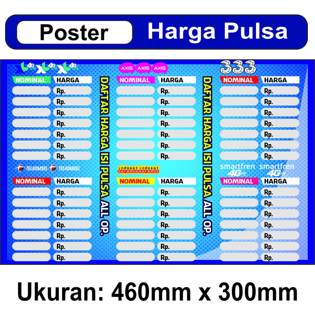 

Stiker Poster Daftar Harga Pulsa Landscape Untuk Konter Pulsa