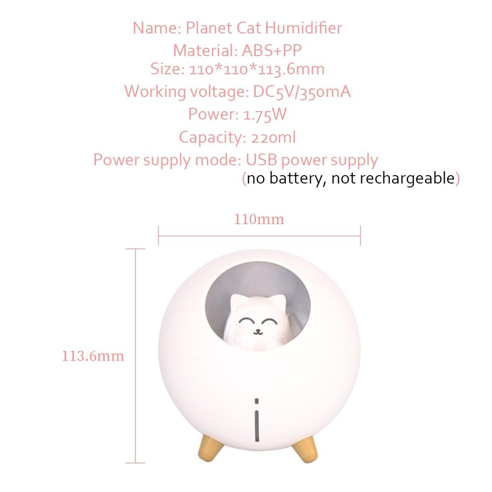 Humidifier Planet Cat Ultrasonic Kapasitas 220ML Purifier Diffuser Portable Pengharum Ruangan Planet  Kucing