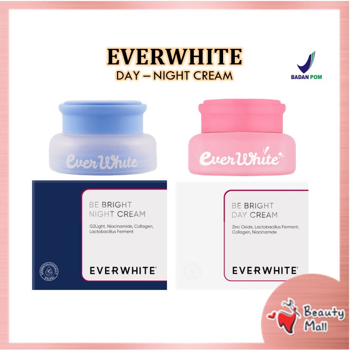 [COD] Everwhite Paket Glowing 4in1 Be Bright l Day + Night Cream + Essence Toner + Facial Wash ORIGINAL BPOM