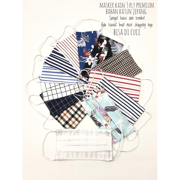 [1 lusin] Masker kain 3 PLY Bahan Katun Jepang Premium - Bisa di cuci - MOTIF