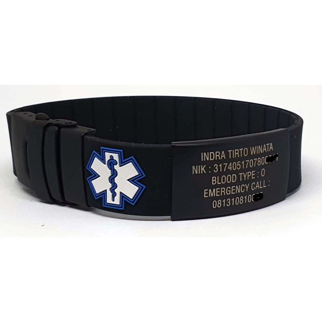 Black Elite Road Id / Sport Id / Gelang Kecemasan/ Gelang Identitas + LOGO