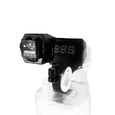 Voltmeter Digital dan Charger 2 socket USB Model Jepit Stang Motor
