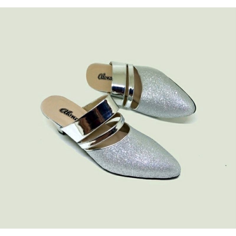 Higheels Pesta Big Size 41-45 / Slop Bustong Alonaid Mewah Sendal Wanita Akad Nikah Gold / Slop Panggung Glamour, 44