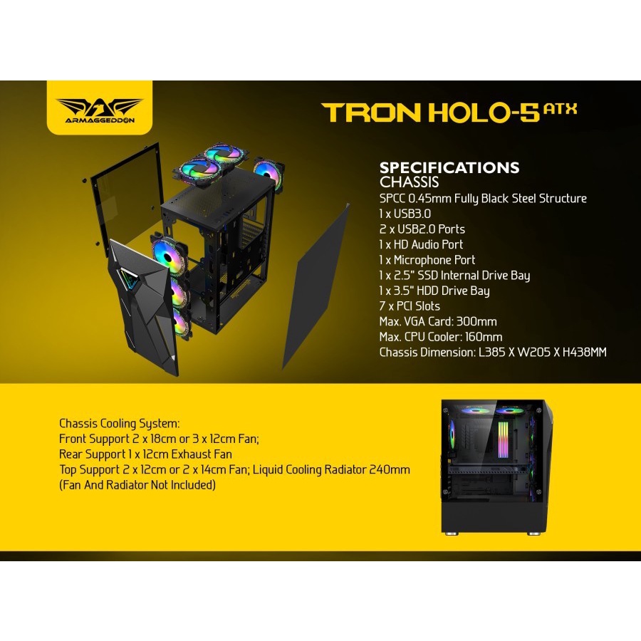 Casing Armaggeddon TRON HOLO 5 ATX RGB Holographic- Case TRON HOLO-5