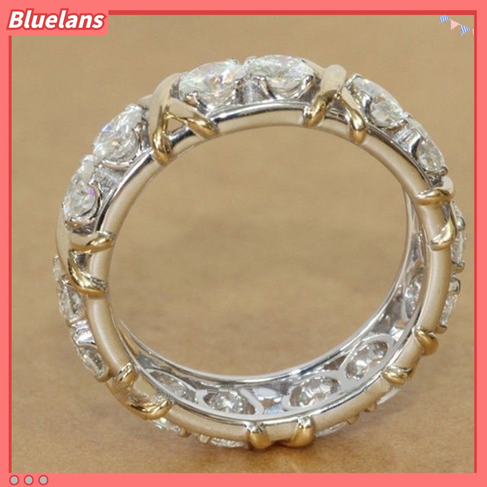 Bluelans Cincin Lapis Emas Putih Model Silang Hias Kubik Zirkonia Untuk Wanita