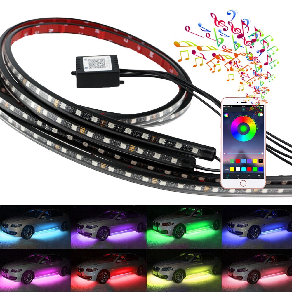 4 Pcs Lampu Strip Neon Led Rgb 8 Warna Intensitas Tinggi Anti Air Untuk Dekorasi Mobil