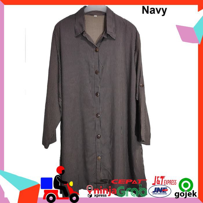 KEMEJA KERJA WANITA JUMBO BAJU KEMEJA PEREMPUAN MOTIF SALUR IMPORT