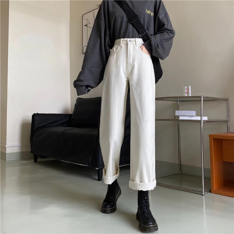 Korean New Women's Loose High Waist Wide Leg Jeans