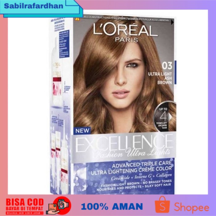 (COD PROMO) Pewarna Rambut Loreal Excellence Fashion Ultra Light 03 Ash Brown