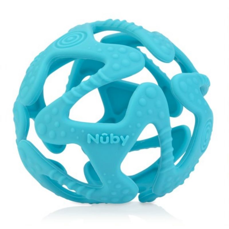 Nuby Baby Teether Tuggy Ball Mainan Sensori Silikon/Gigitan Bayi