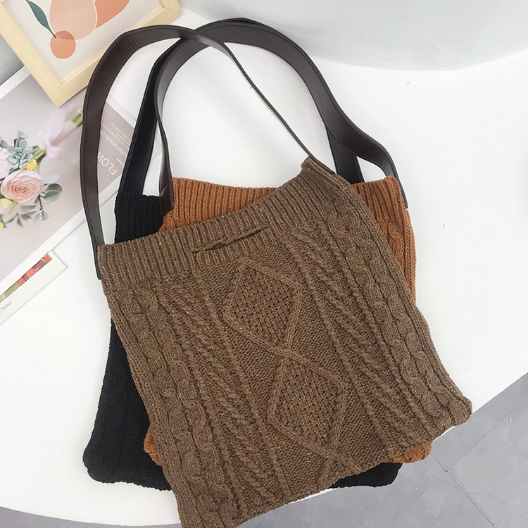 TC-60 tas selempang rajut korea jepang knit high quality retro autumn winter warm