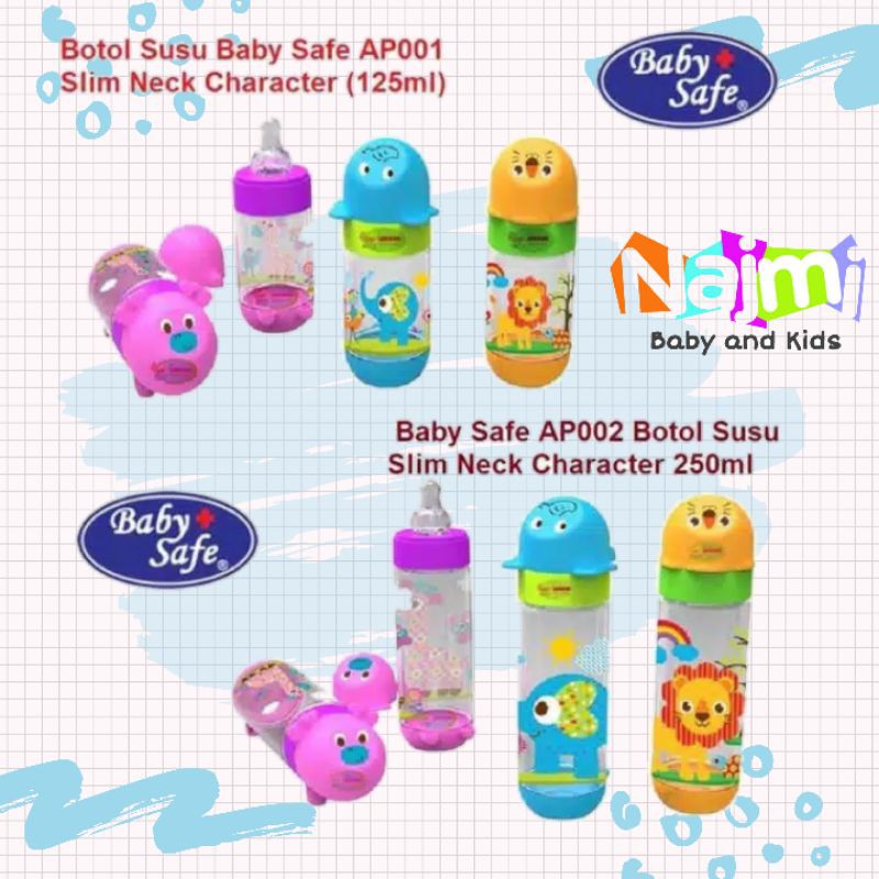 AP001 AP002 Baby Safe Slim Neck Feeding Botol Character / Botol Susu Dot Bayi Babysafe 150ml 250ml