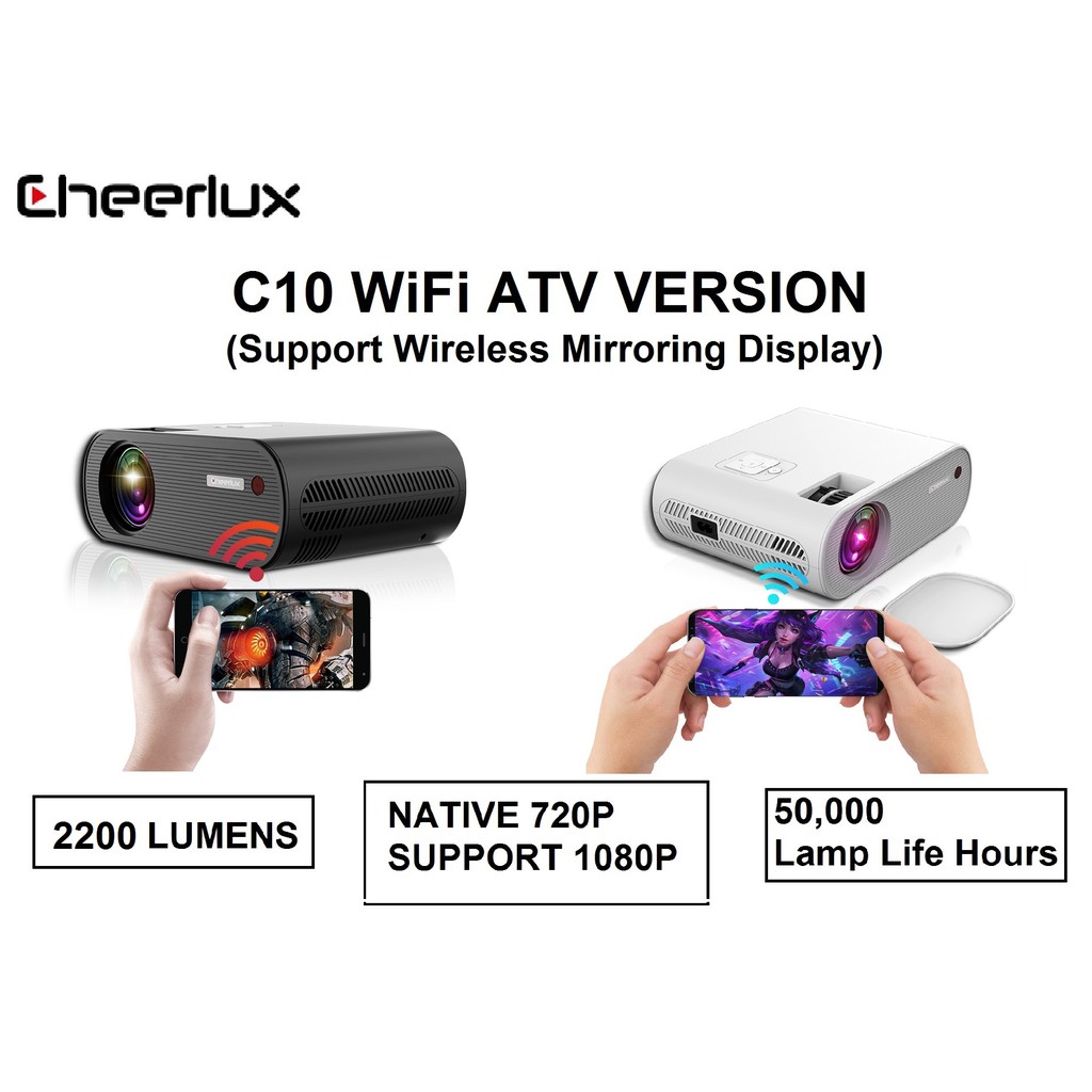 CHEERLUX C10 WiFi ATV - Projector 720P 2600 Lumens - Support 1080P