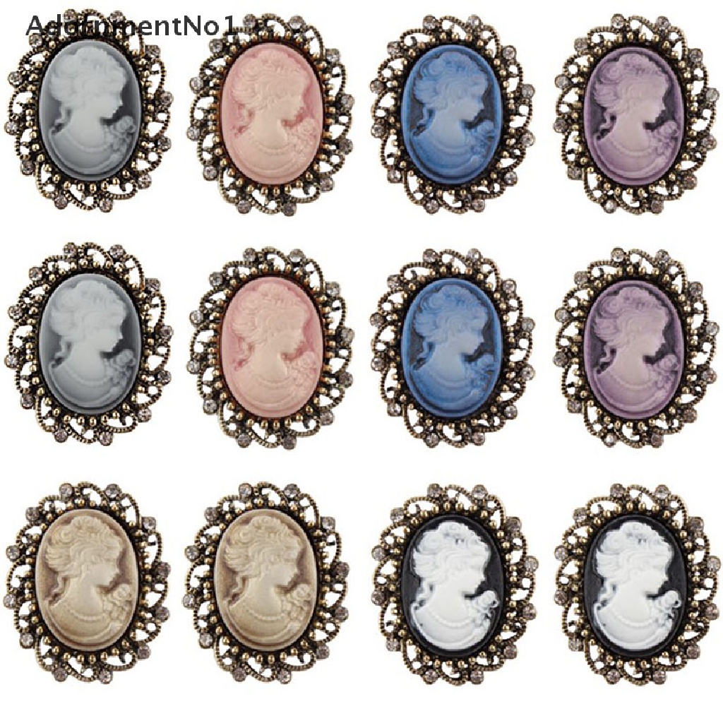 (AdornmentNo1) Bros / Pin Vintage Gothic Bentuk Patung Kepala Cameo Aksen Berlian Imitasi Untuk Wanita