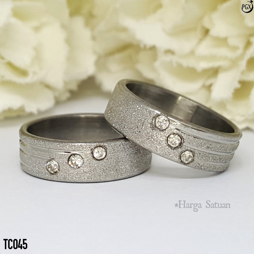 PGX Cincin Titanium Couple Silver Tunangan Aksesoris Fashion Perhiasan Anti Karat - TC045