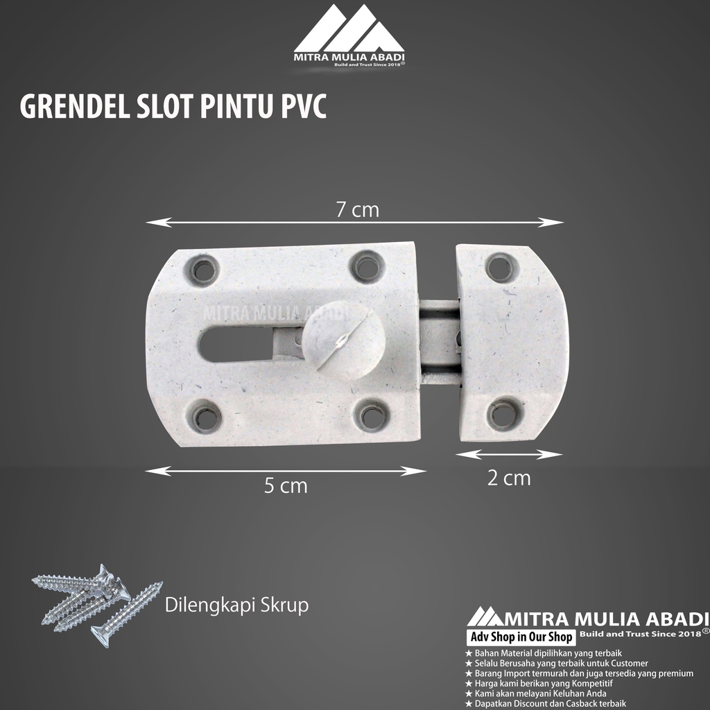 Grendel Selot Pintu PVC Kamar Mandi 1 pcs + Skrup