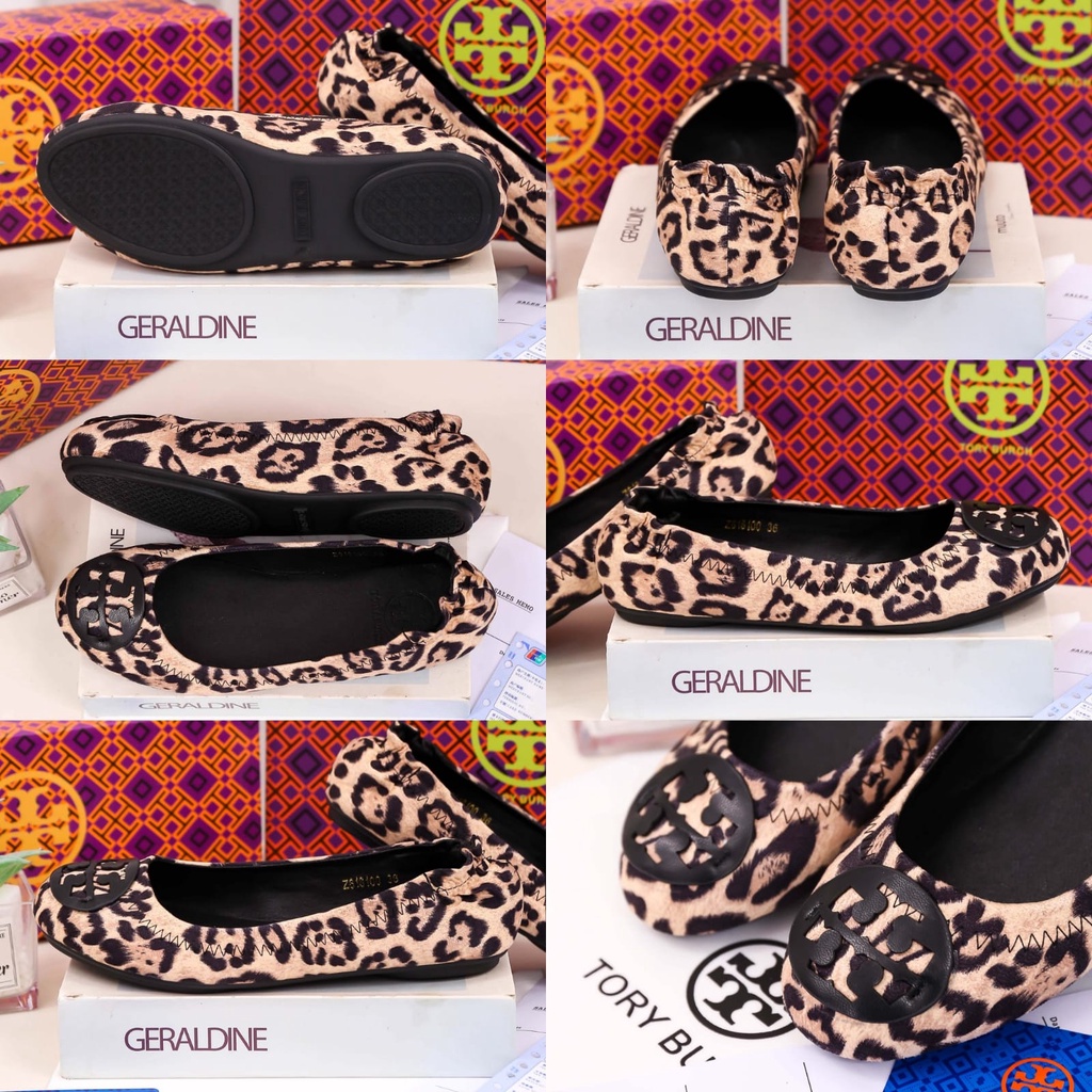 TB Leopard Print Calf Hair Reva Ballet Flat Shoes Z618100