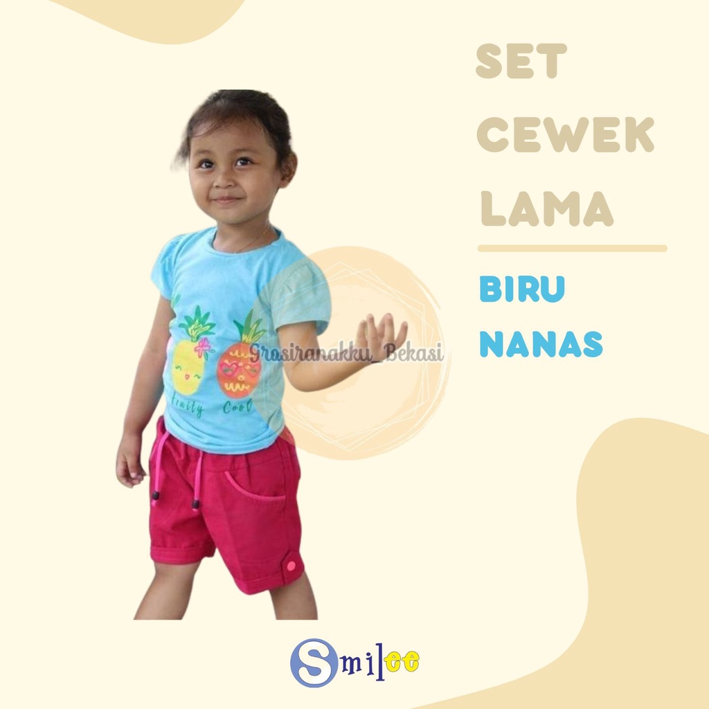 Setelan Anak Cewe Biru Nanas Size 1,2,3thn Murah