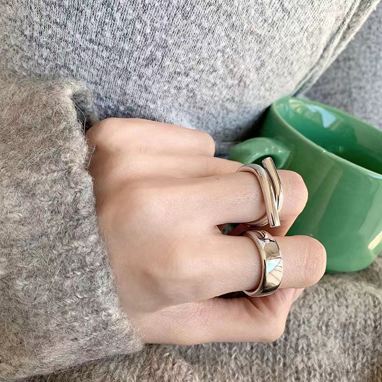 Cincin Model Terbuka Desain Geometri Gaya Koreasimple Adjustable Untuk Wanita