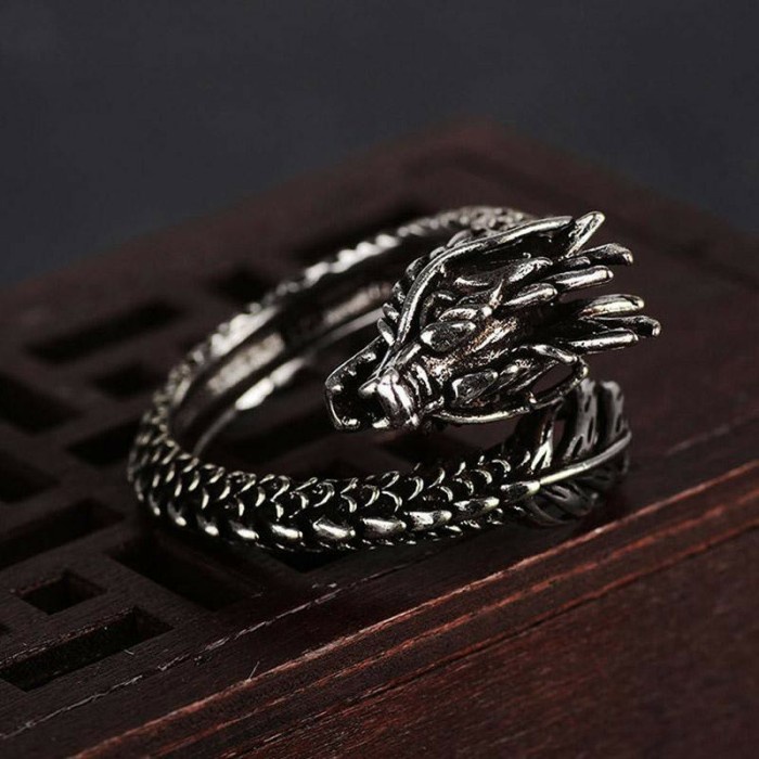 Cincin Naga melingkar ADJUSTABLE kaisar PRIA DRAGON Ring TITANIUM  cin cin KEREN Premium EKSLUSIF