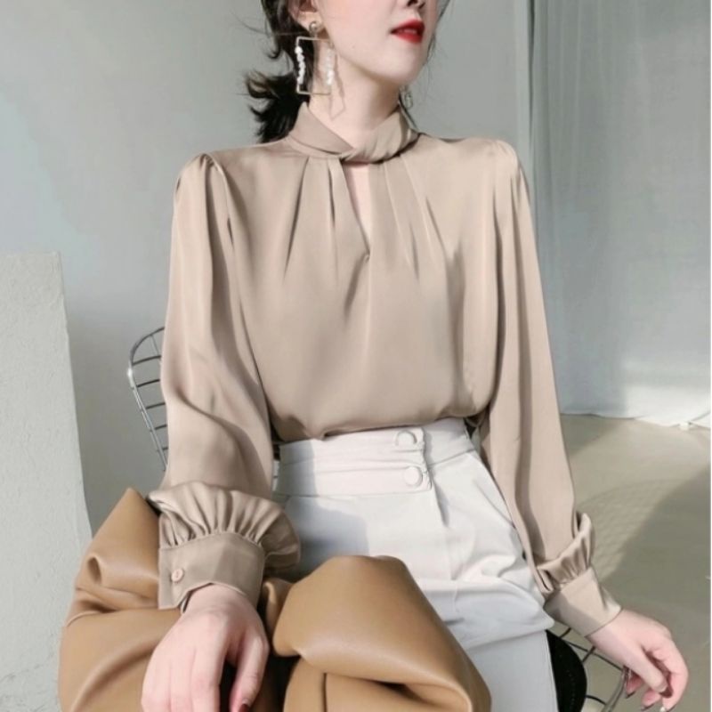 MDLV ~ 2162# Charlene Twist Neck Top Satin Blouse Premium Blouse Import Blouse Korea Blouse Satin Lengan Panjang Fashion Import