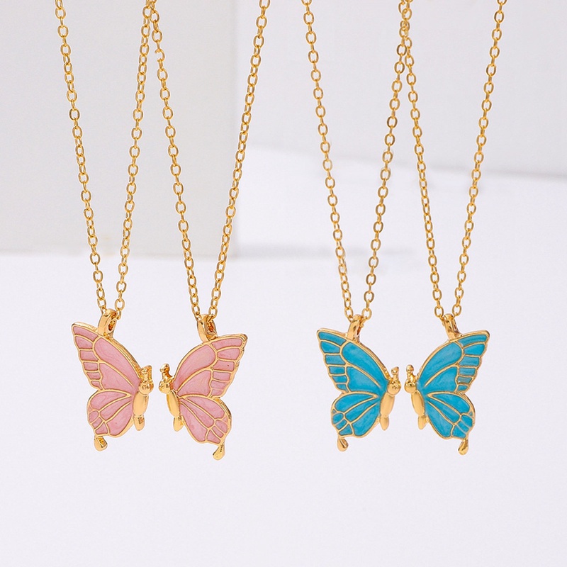 2pcs / Set Kalung Rantai Panjang Liontin Kupu-Kupu Motif Best Friend Forever Untuk Wanita / Hadiah Ulang Tahun