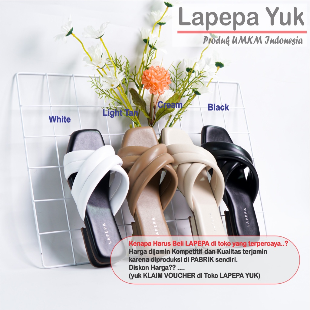 LAPEPA YUK - Sandal Wanita Teplek VEERA Sendal Cewek Platform Wedges Kondangan Hak Tinggi  2cm Model Silang 2 Size 36 37 38 39 40 Casual Santai Rumah Slop Warna CREAM Soft Selop Premium Citayem Fashion Original Kekinian Terbaru Shoes Mall Official Store