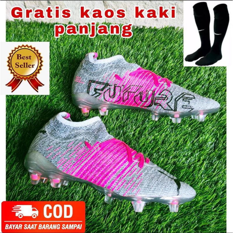 SEPATU BOLA PUMA FUTURE ABU-ABU PINK BONUS KAOS KAKI PANJANG | SEPATU BOLA PUMA NEYMAR