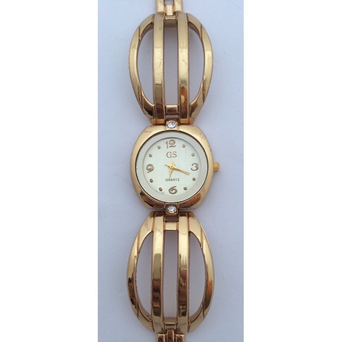 Jam Tangan Wanita GS rantai gold quartz pita kuning emas