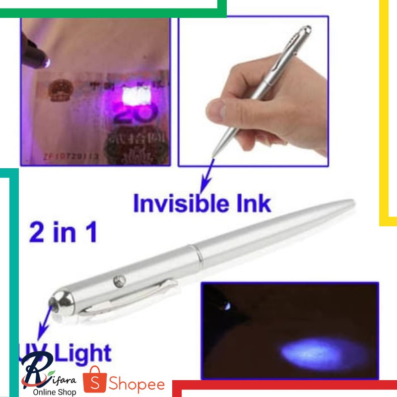 

Terlaris 2in1 Invisible Ink Pen + UV Light Pulpen Senter Ultraviolet Rahasia Elegan