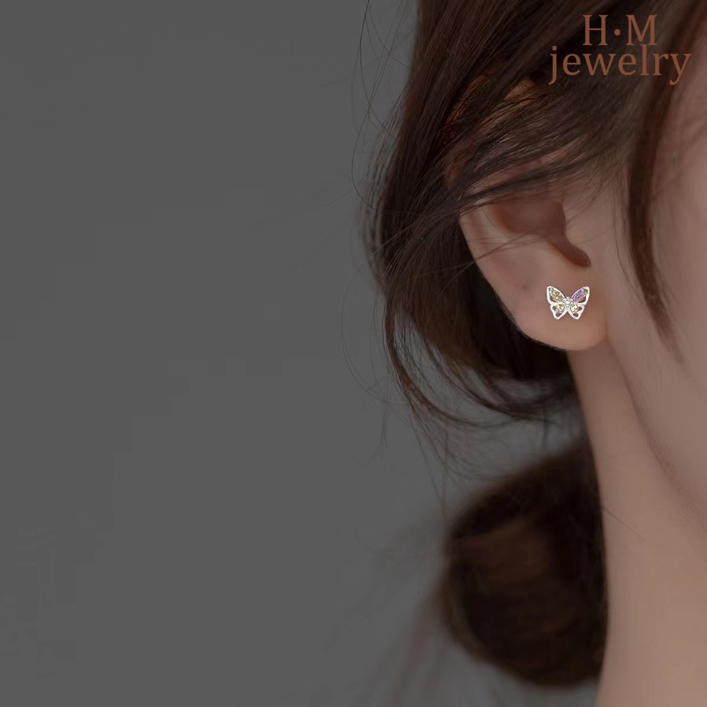 Anting Stud Butterfly Kristal Warna-Warni Untuk Perempuan