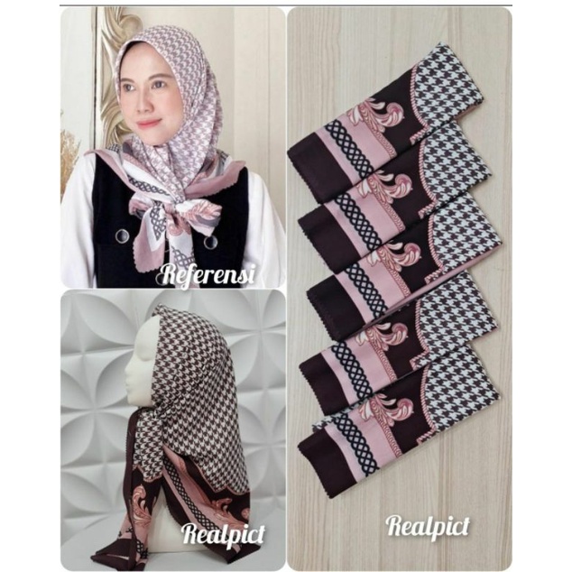 Kerudung vanilla hijab jilbab leopard love rantal polkadot / vanilla hijab segiempat voal motif vanilla chain / deenay kw button kw lasercut-Houndstooth dusty