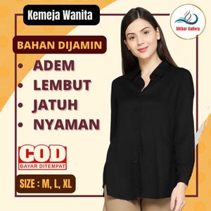 Kemeja Wanita Casual Kekinian Polos Hitam Lengan Panjang Kameja Oversize Baju Hem Cewek Cewe Remaja 
