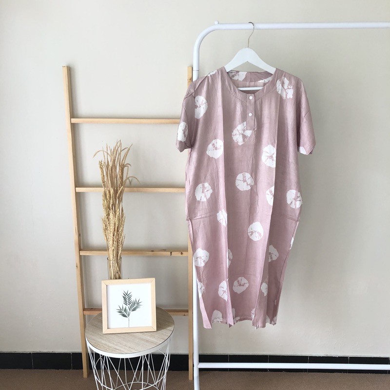 hirafa - Daster Shibori Tie Dye / Daster Pendek Baju Tidur Santai Motif Jumputan-Pink Soft