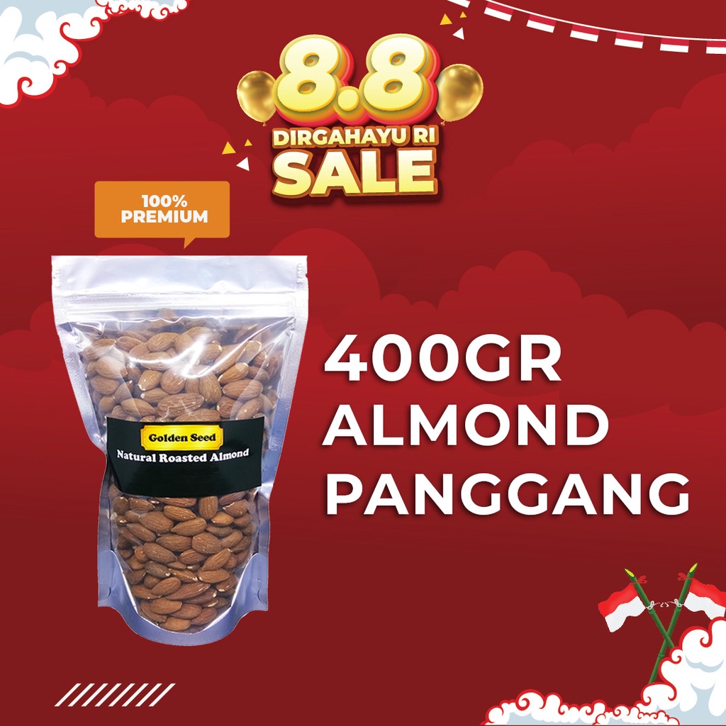 

MAKANAN RINGAN, CAMILAN, KACANG ALMOND PANGGANG 400 GRAM PREMIUM - ROASTED ALMOND 400 GR