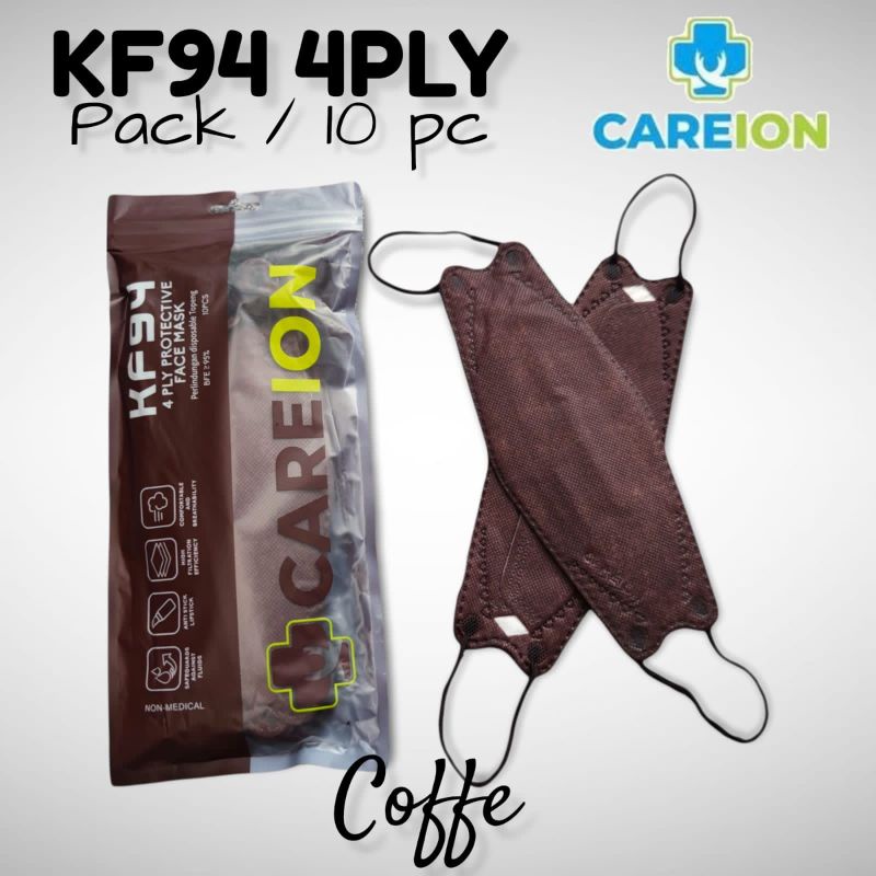 READY MASKER KF KF94 CAREION CARE ION COFFEE COKLAT TUA ISI 10 LBR PER PACK