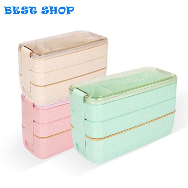 Wheat Straw Three Layer Lunch Box / KoMerupakan ratak Bekal 900ml / Kotak makan siang / tiga tingkat