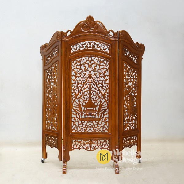 Sketsel Pembatas Ruangan Ukiran Wayang Kayu Jati, Sekat Ruangan
