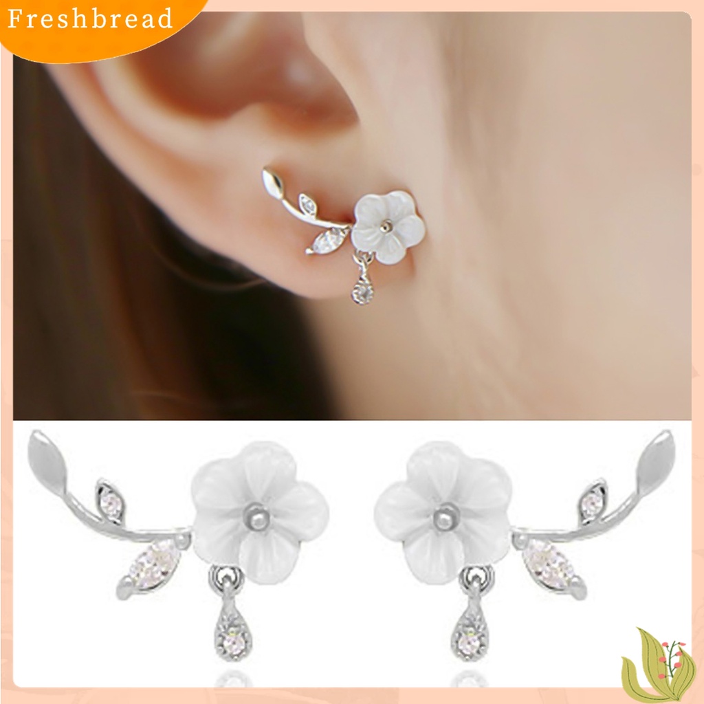 Fresh| Anting Stud Bentuk Bunga Daun Bahan Alloy Aksen Berlian Imitasi Untuk Harian