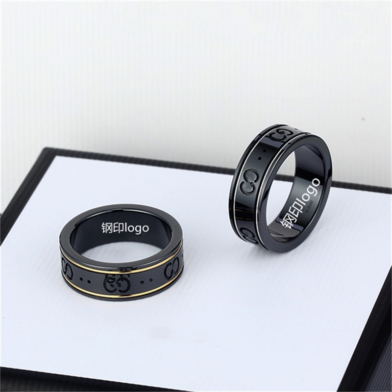 Cincin Keramik Double g Hitam Putih | Cincin g Hollow Bilateral Emas | Aksesoris Pria Wanita | Cincin Couple