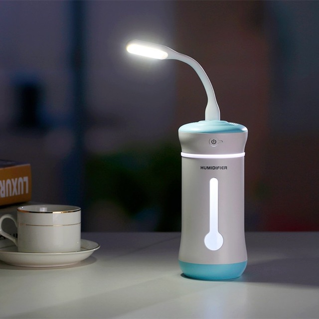 Taffware 3 in 1 Mini Humidifier + Lampu LED + Kipas USB Portable (300 ml)