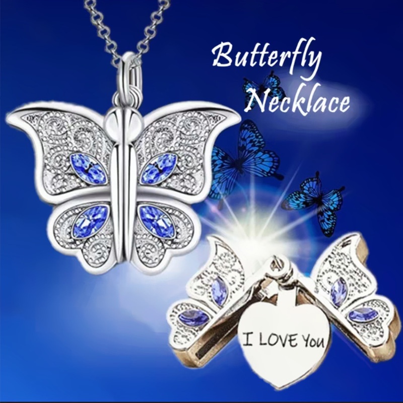 Kalung Liontin Butterfly I Love You Lapis Emas 18K Untuk Wanita