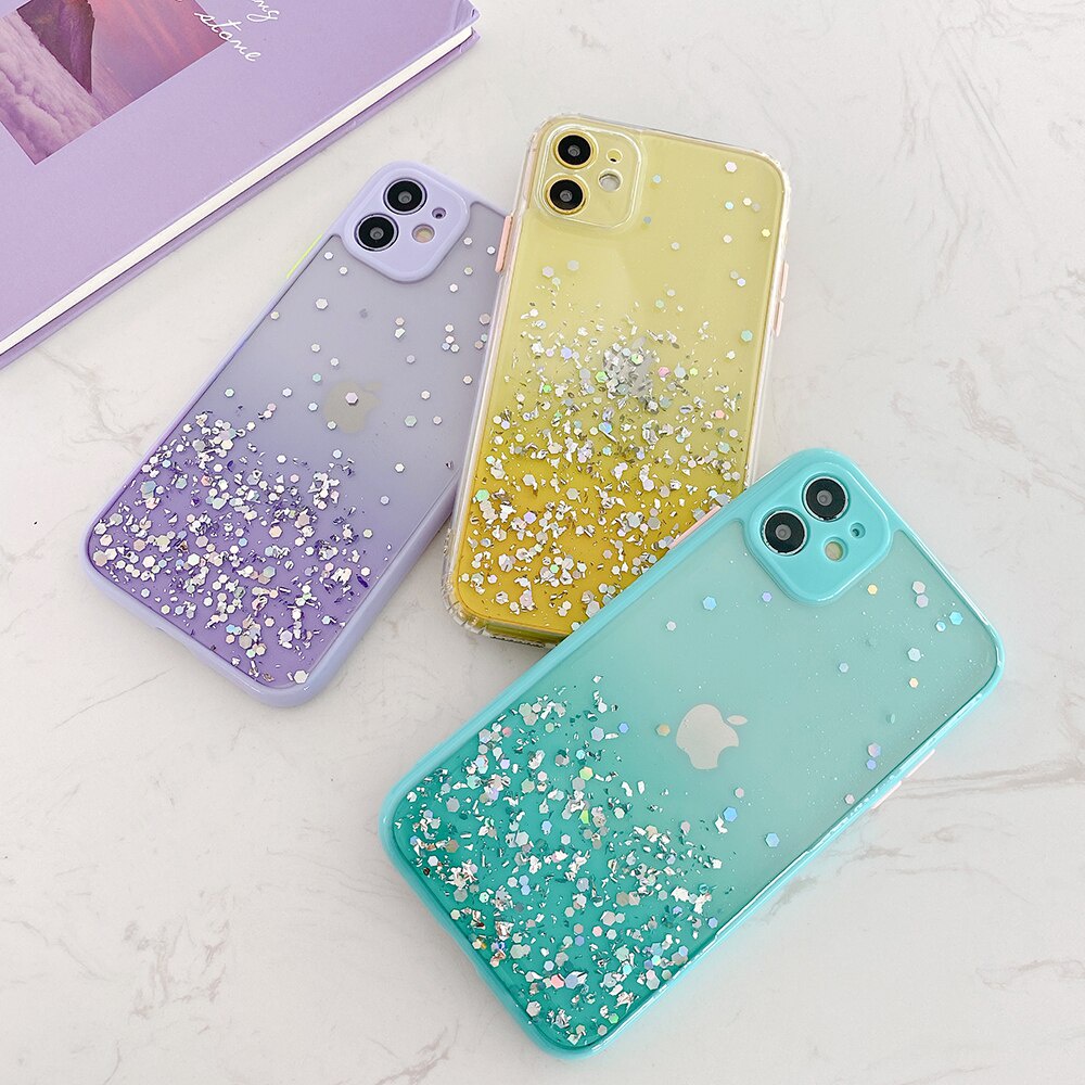 IPHONE Cover Pelindung case epoxy resin Gradasi Transparan Silikon Untuk Iphone11 12 13 14 Pro Max Plus X Xs Xr 7 8 Plus