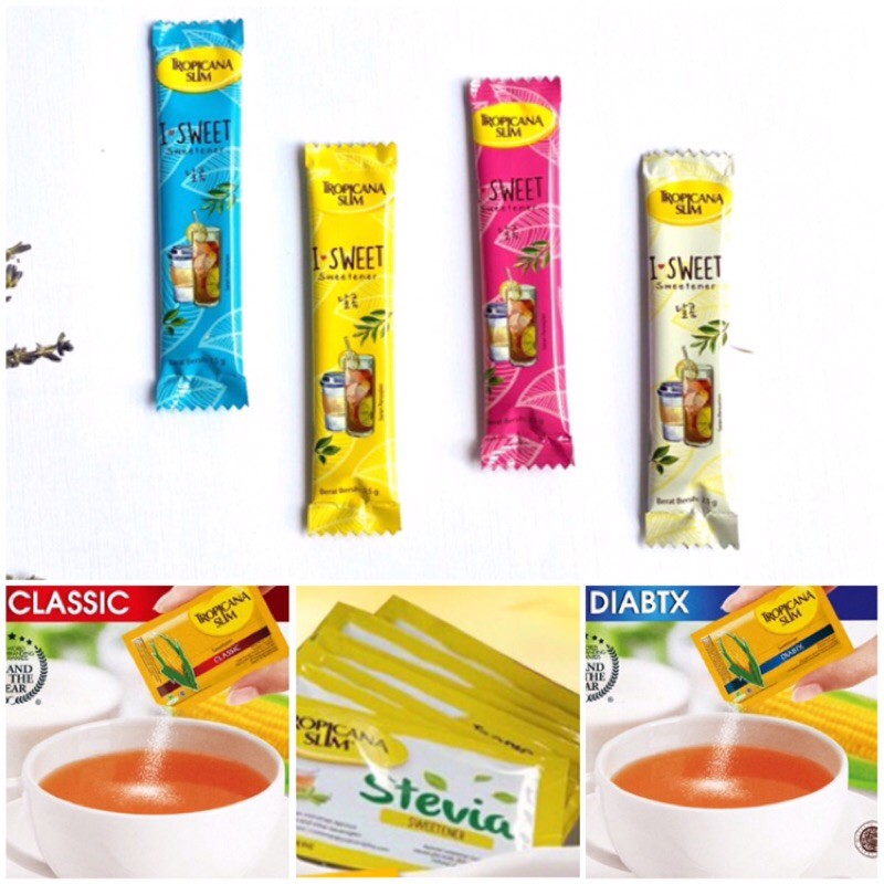 

TROPICANA SLIM SWEETENER I SWEET CLASSIC DIABTX STEVIA LEMONGRASS LEMON C, GULA AREN LUO HAN GUO SACHET 2,5 G [PT5]