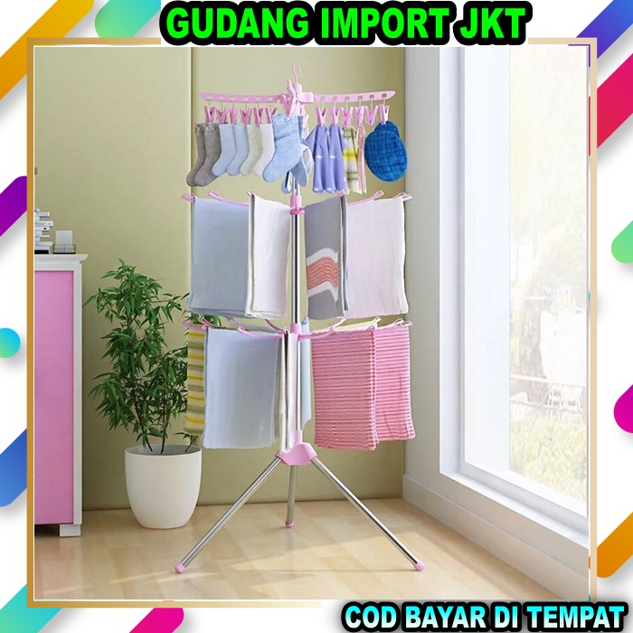 GIJ - Jemuran Lipat Menara Jemuran Baju Model Menara Susun 3 TIngkat Jemuran Baju Bayi Stand Hanger 