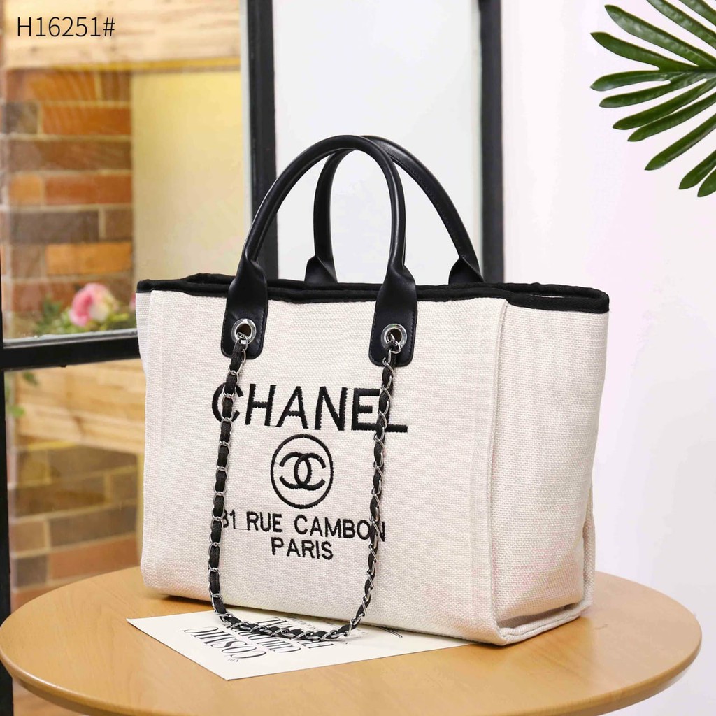 Tas Wanita Chanel Canvas Deauville Shopping Tote Bag 16251 Semi Premium